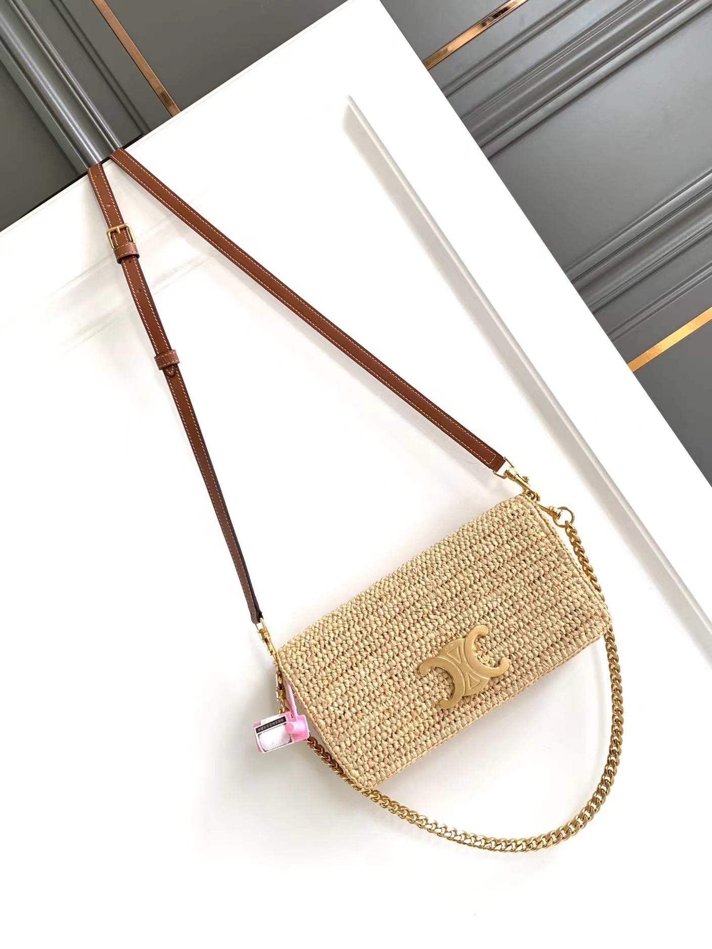 CELIN MULTIPOCHETTE 23 BEIGE RAFFIA TRIMMINGS CALFSKIN