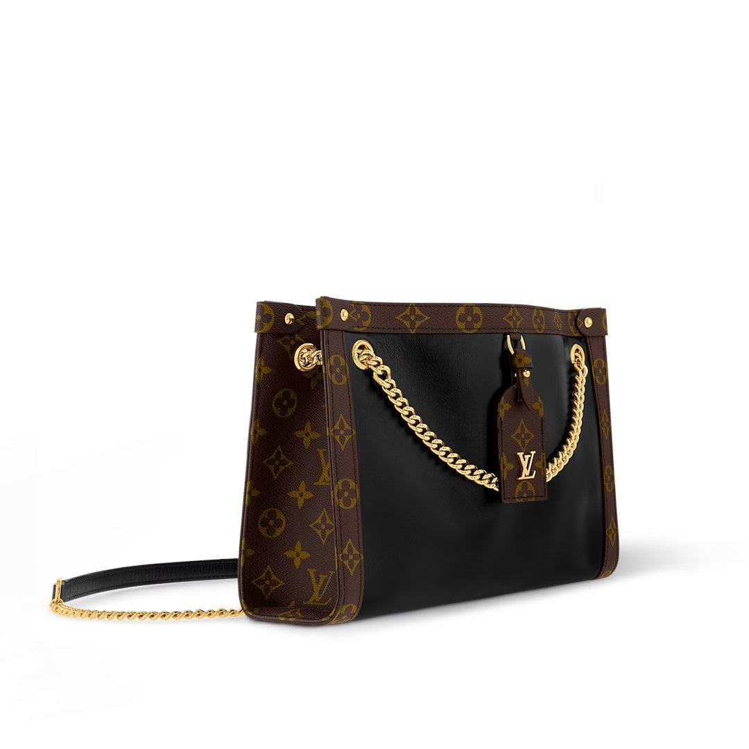 NOVA PM 31 EN CUIR DE VEAU NOIR ET GARNITURE EN TOILE MONOGRAMME MARRON