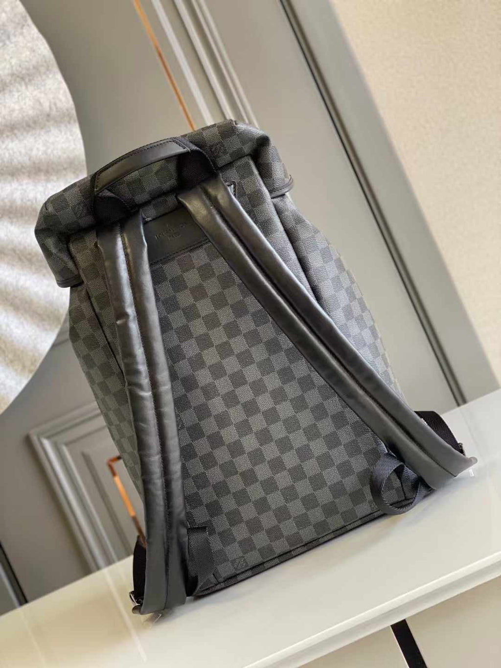 SAC À DOS 44 EN TOILE DAMIER GRAPHITE GUN METAL
