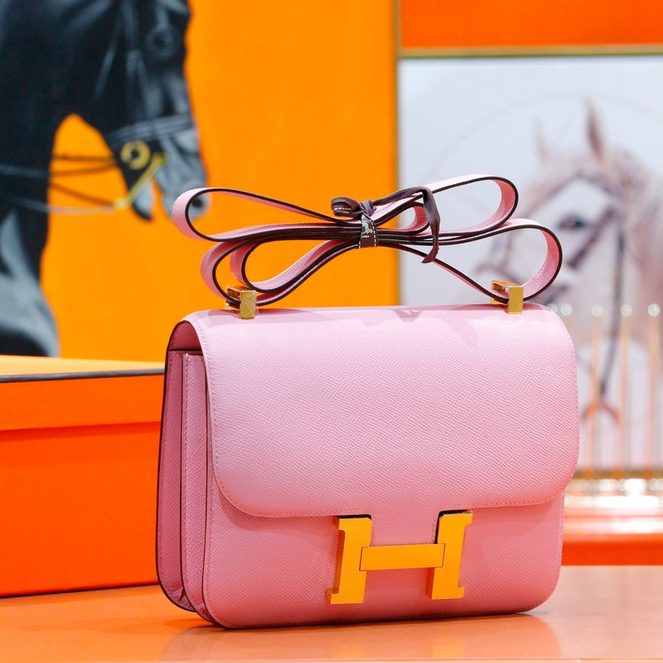 CONSTANCE 24 CUIR EPSOM ROSE QUINCAILLERIE ARGENTÉE