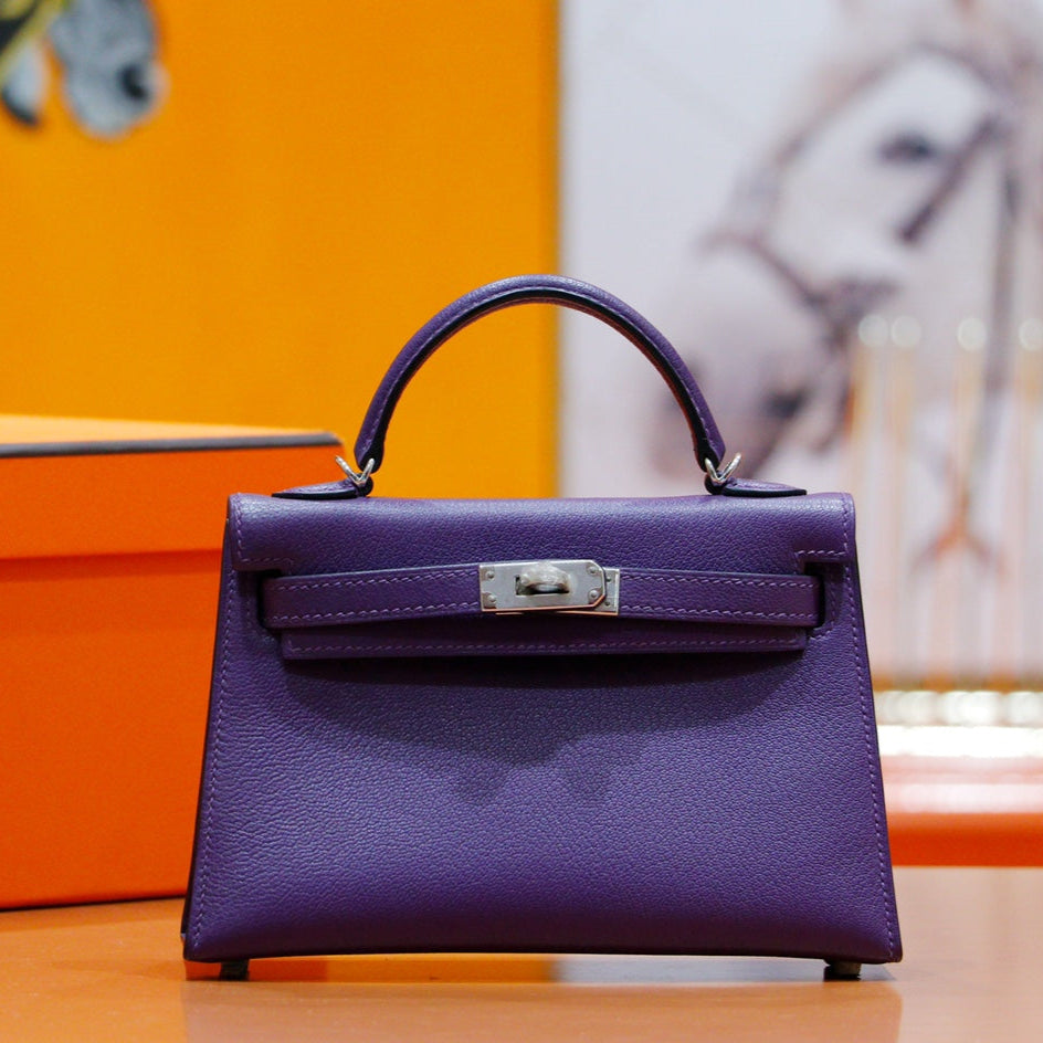 HM MINI KELLY 19CM EPSOM VIOLET QUINCAILLERIE OR
