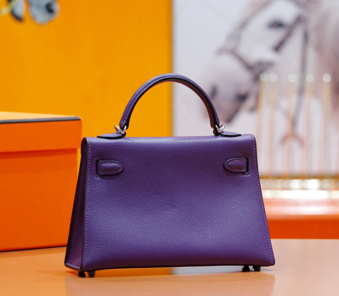 HM MINI KELLY 19CM EPSOM VIOLET QUINCAILLERIE OR