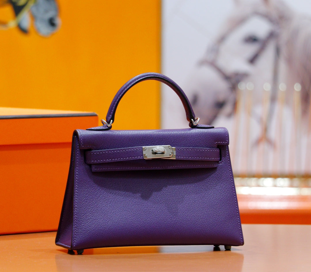 HM MINI KELLY 19CM EPSOM VIOLET QUINCAILLERIE OR