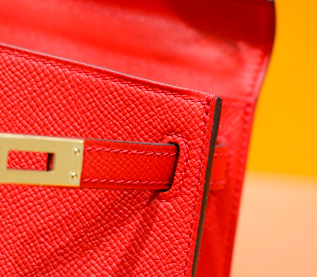 HM MINI KELLY 19CM EPSOM ROUGE QUINCAILLERIE OR