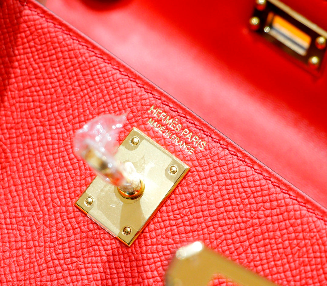 HM MINI KELLY 19CM EPSOM ROUGE QUINCAILLERIE OR