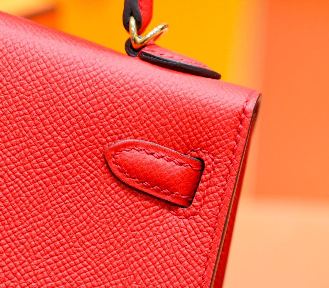HM MINI KELLY 19CM EPSOM ROUGE QUINCAILLERIE OR