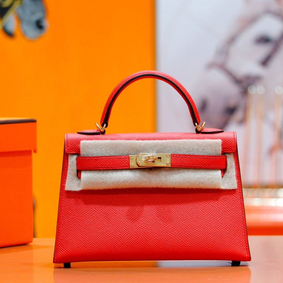 HM MINI KELLY 19CM EPSOM ROUGE QUINCAILLERIE OR
