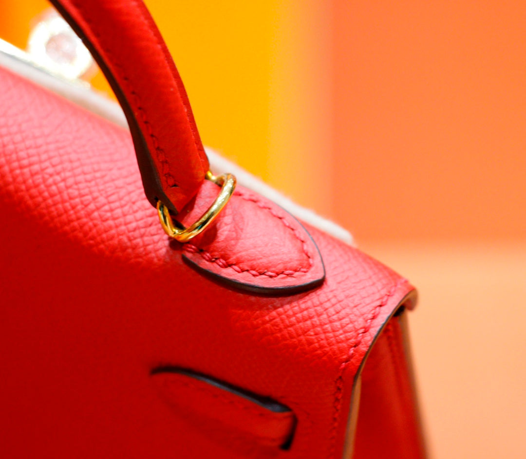 HM MINI KELLY 19CM EPSOM ROUGE QUINCAILLERIE OR