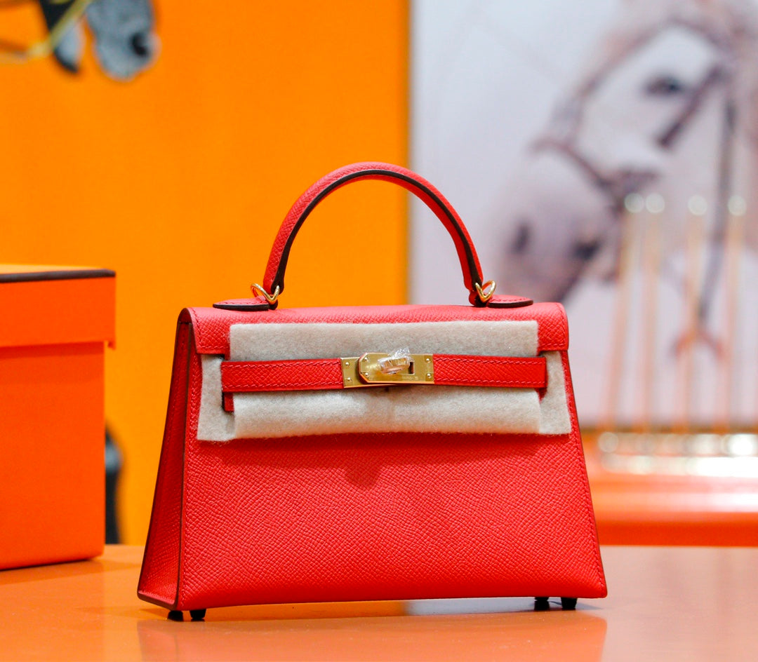 HM MINI KELLY 19CM EPSOM ROUGE QUINCAILLERIE OR