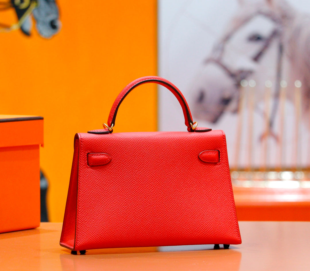HM MINI KELLY 19CM EPSOM ROUGE QUINCAILLERIE OR