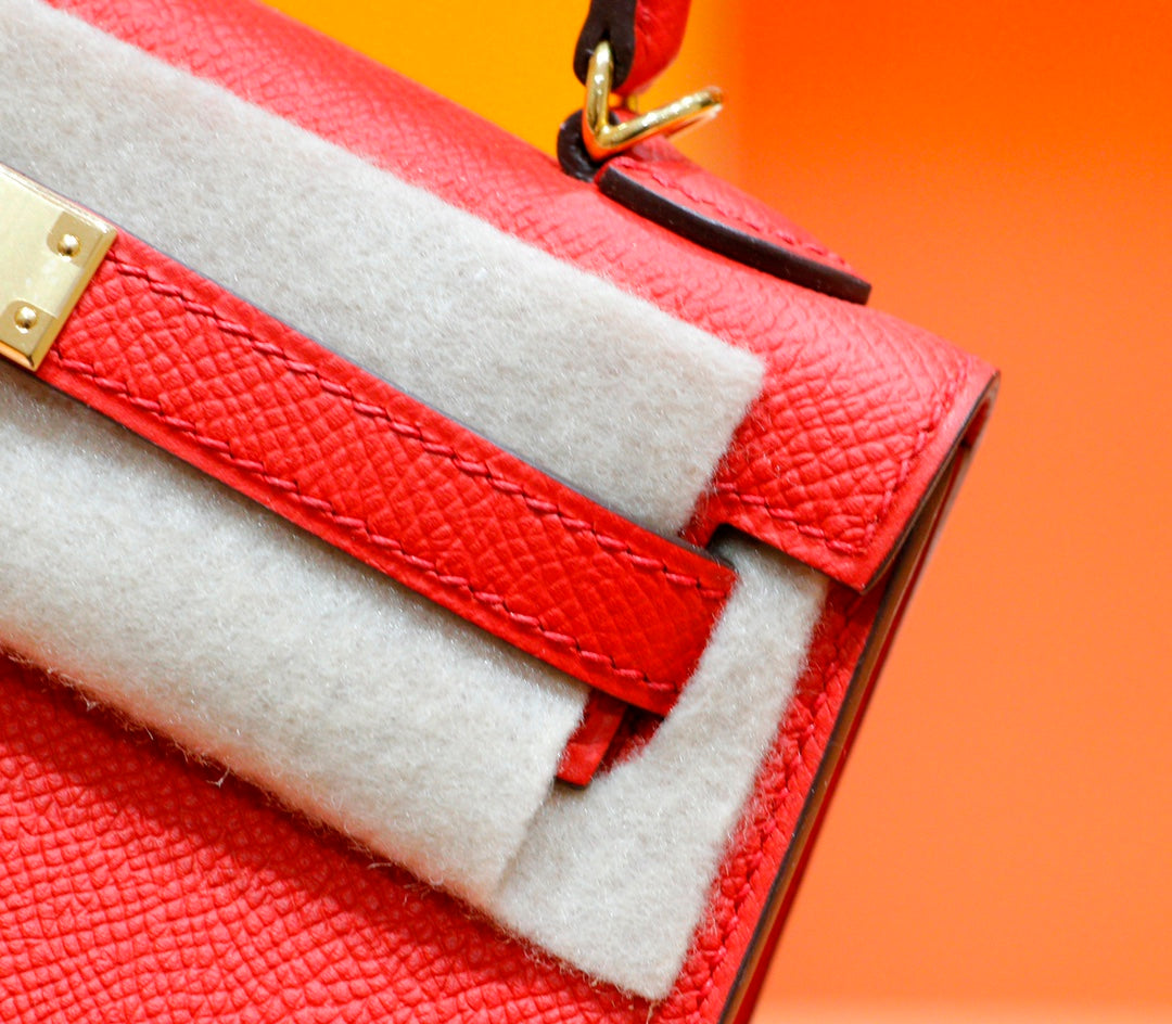 HM MINI KELLY 19CM EPSOM ROUGE QUINCAILLERIE OR
