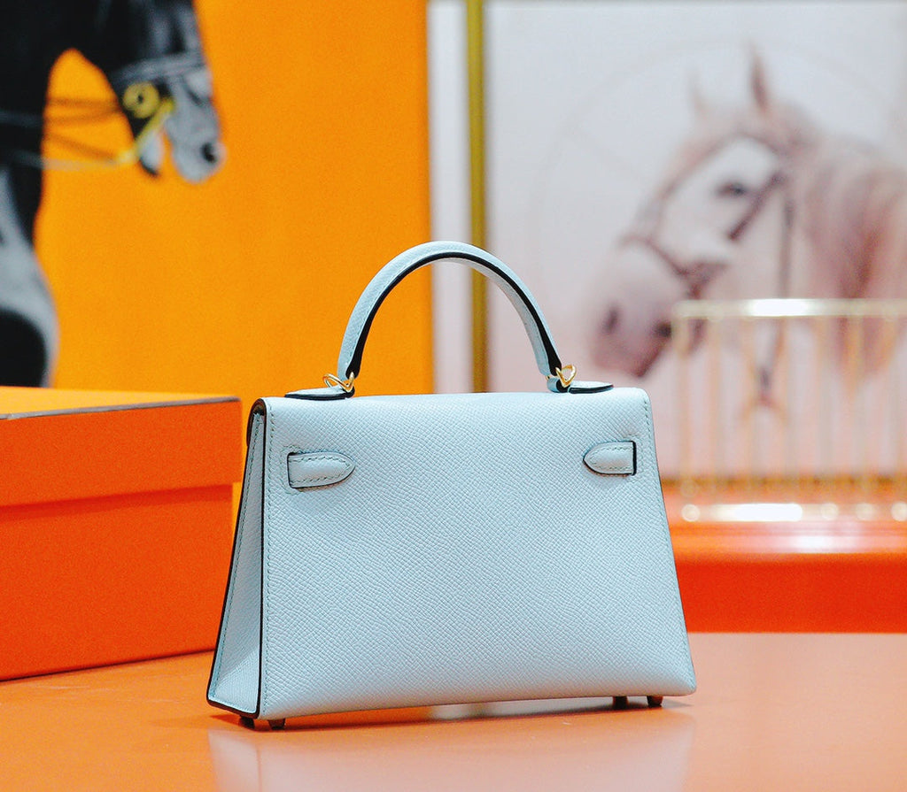 HM MINI KELLY 19CM CLOUD BLUE EPSOM SILVER HARDWARE