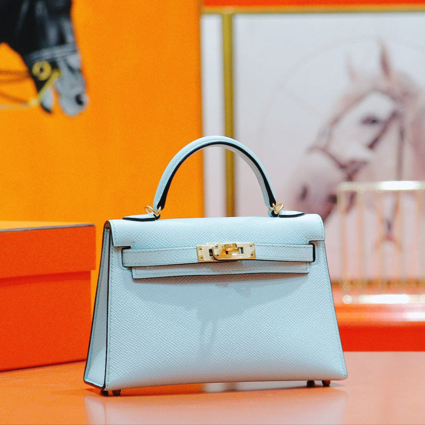 HM MINI KELLY 19CM CLOUD BLUE EPSOM SILVER HARDWARE