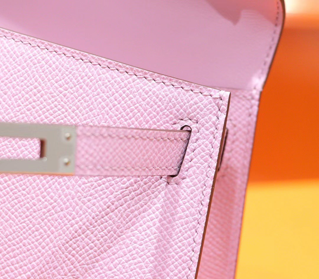 HM MINI KELLY 19CM PINK EPSOM SILVER HARDWARE