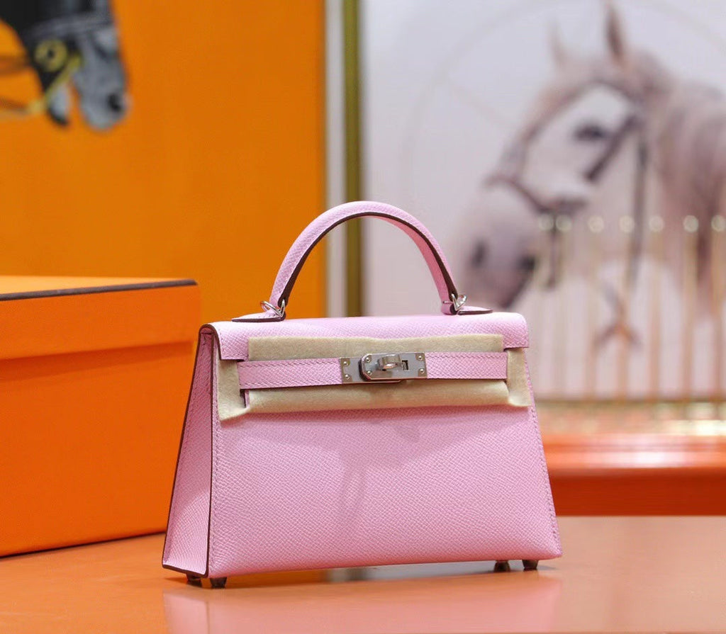 HM MINI KELLY 19CM PINK EPSOM SILVER HARDWARE