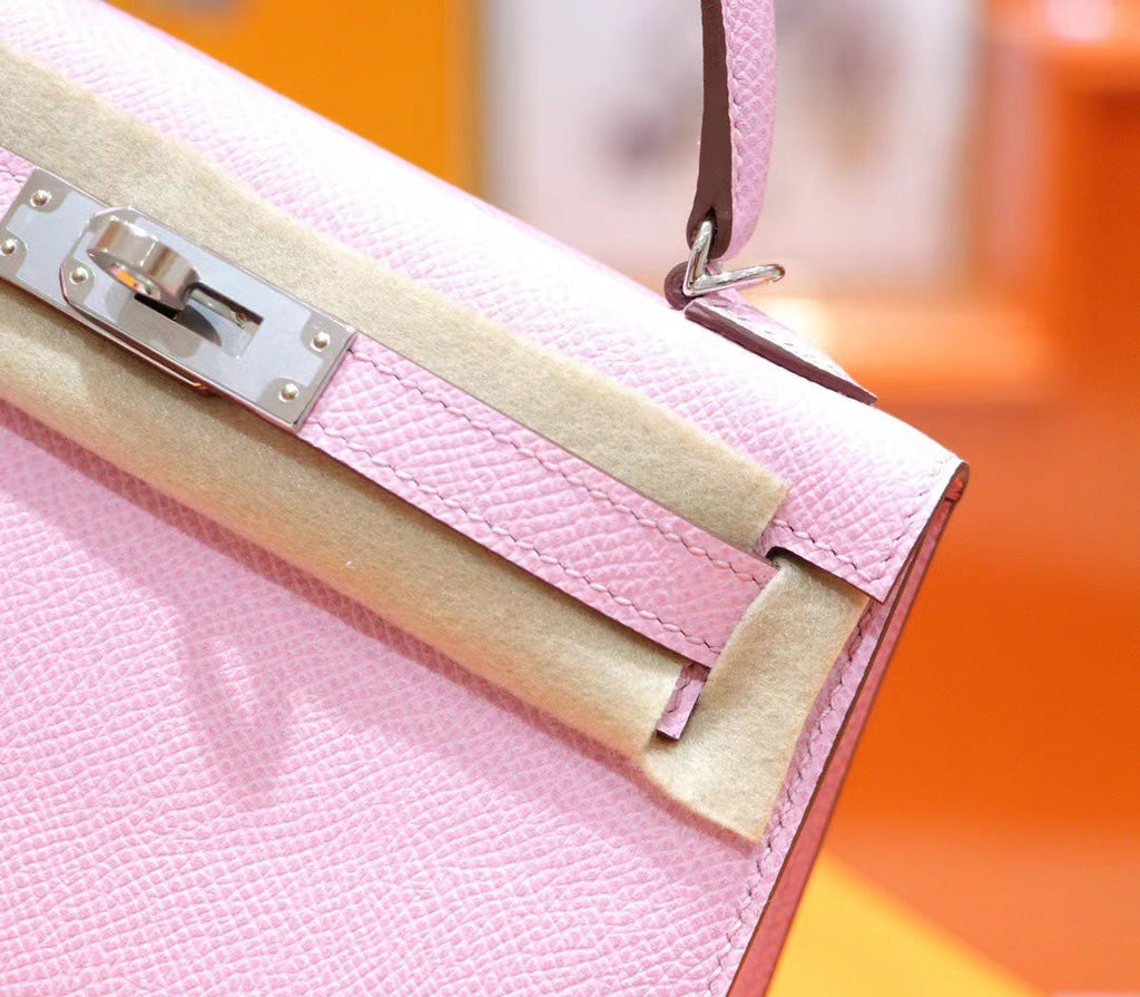 HM MINI KELLY 19CM PINK EPSOM SILVER HARDWARE
