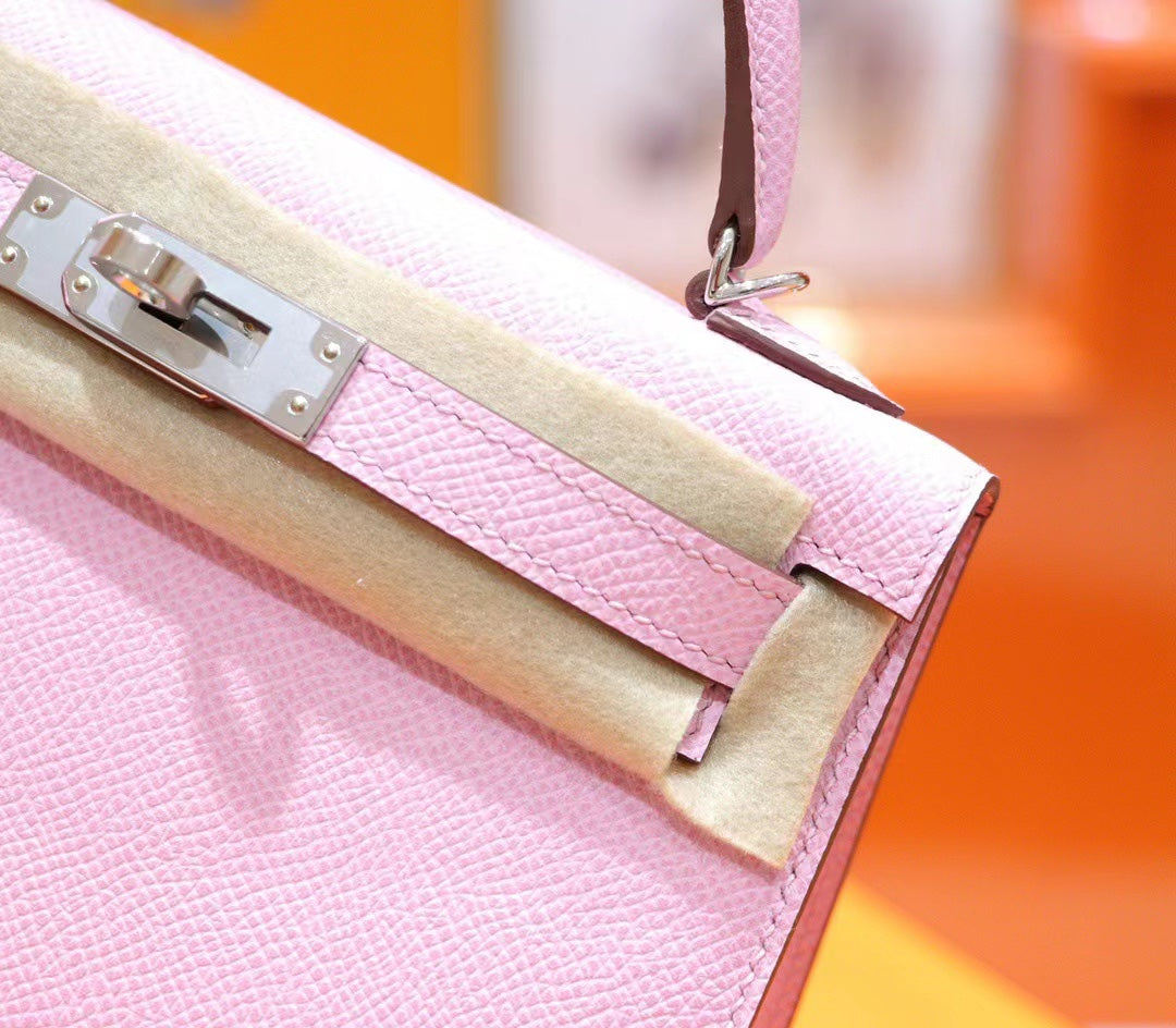 HM MINI KELLY 19CM PINK EPSOM SILVER HARDWARE