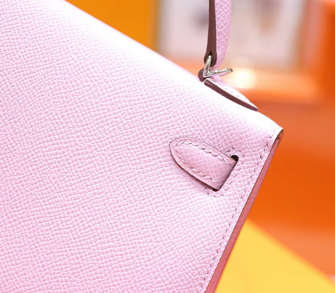 HM MINI KELLY 19CM ROSE EPSOM QUINCAILLERIE ARGENTÉE