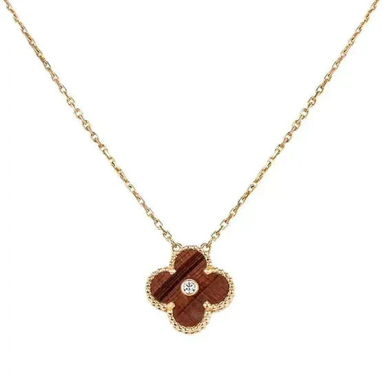 Collier CLOVER 15 MM DIAMANT ET AGATE ŒIL DE TIGRE JAUNE