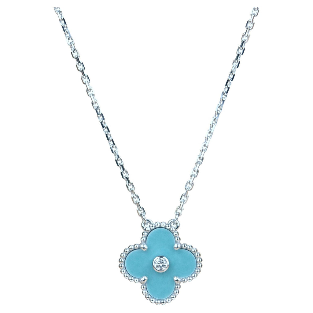 Collier Clover 15 mm en porcelaine et diamants Argent
