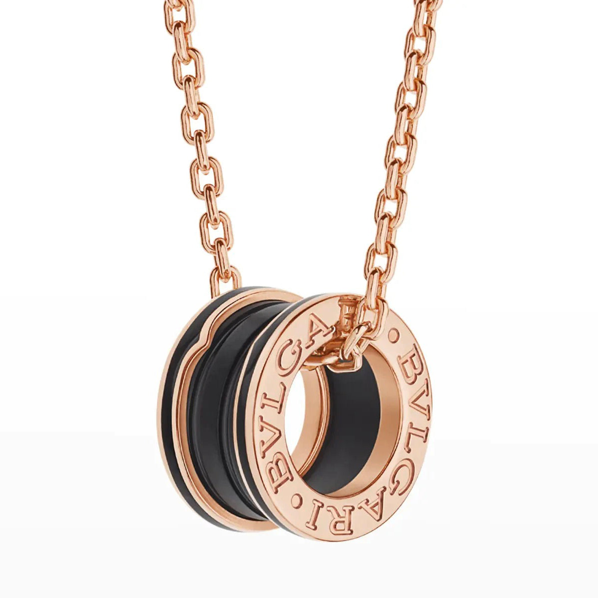 ZERO 1 BLACK CERAMIC PINK GOLD NECKLACE