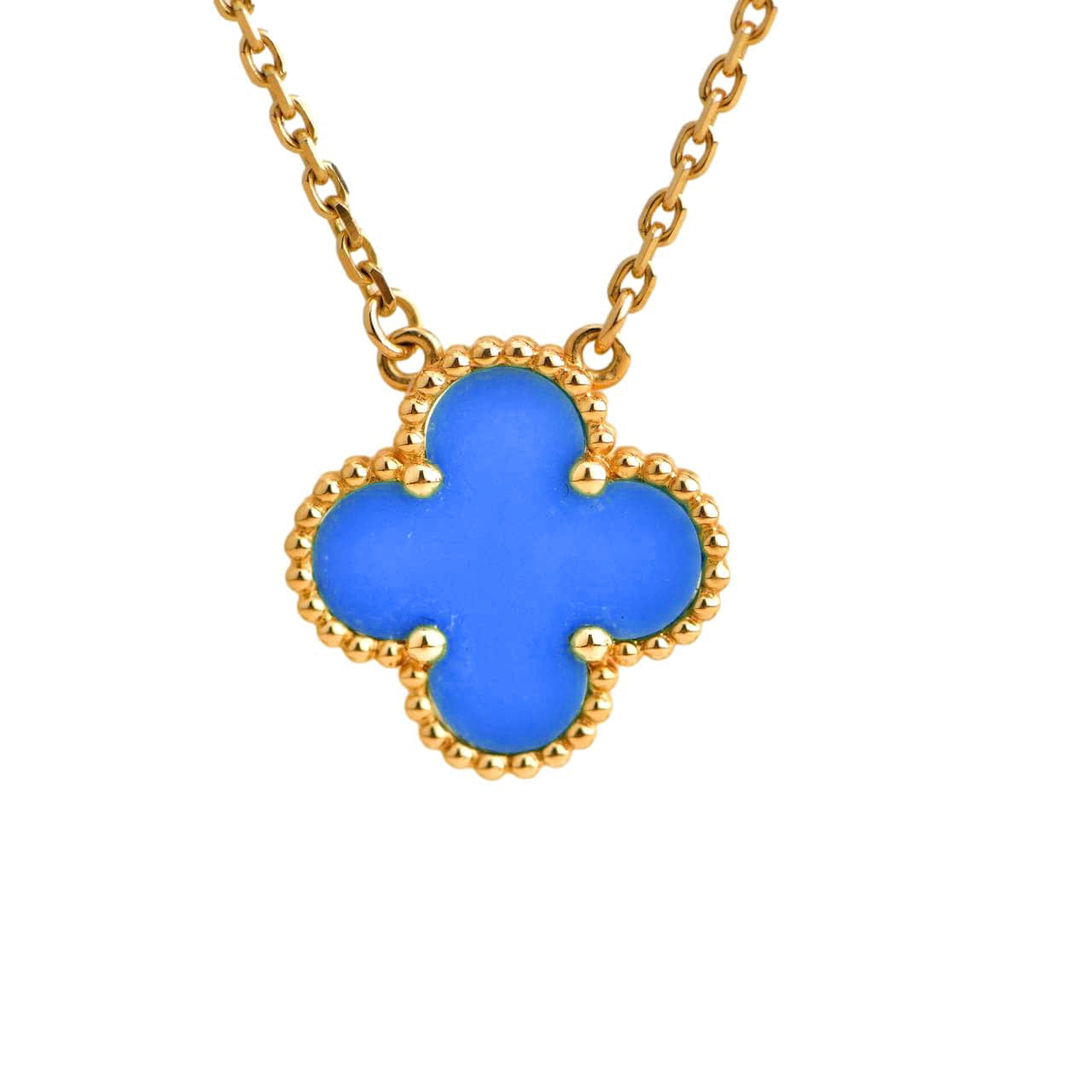COLLIER EN AGATE BLEUE TRÈFLE 15 MM