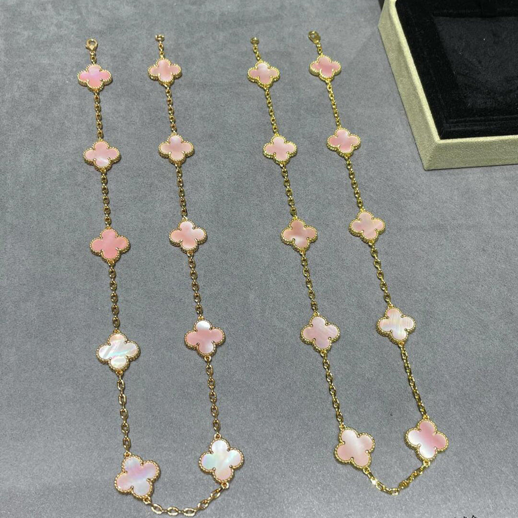 CLOVER 10 MOTIFS PINK MOP NECKLACE
