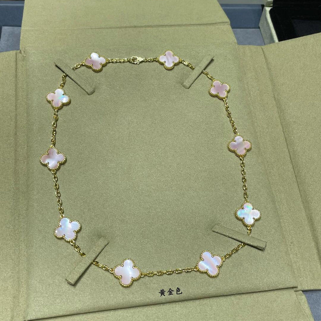 CLOVER 10 MOTIFS PINK MOP NECKLACE