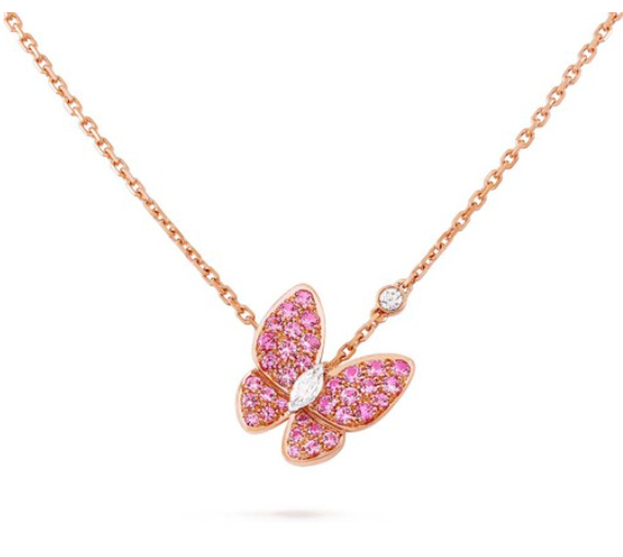 COLLIER PAPILLON DIAMANT ROUGE OR ROSE