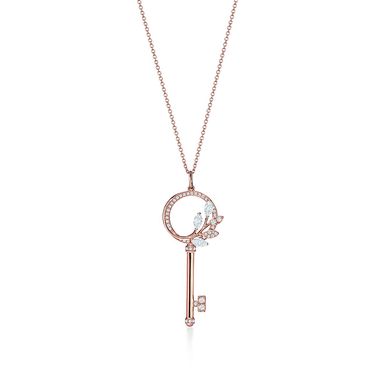 VICTORIA  DIAMOND ROSE GOLD VINE CIRCLE KEY NECKLACE