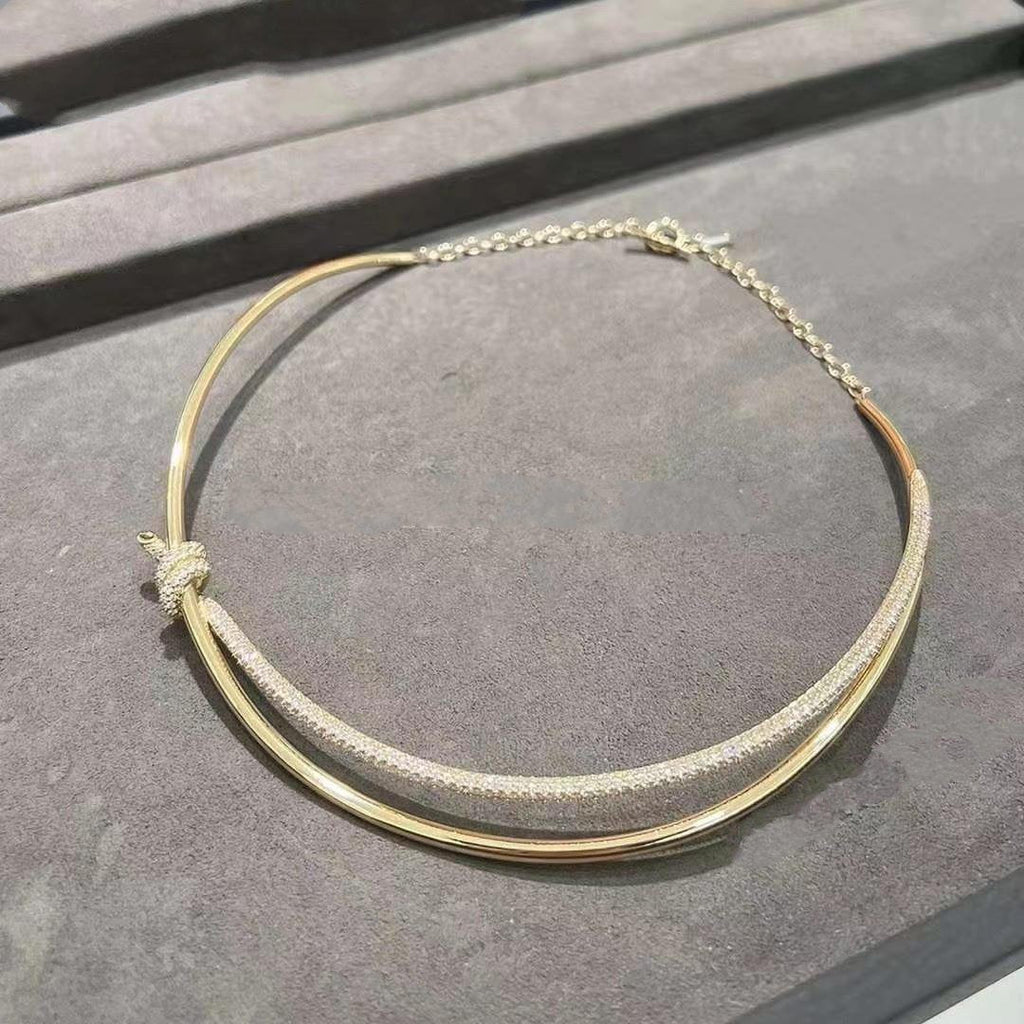 KNOT DOUBLE ROW NECKLACE IN YELLOW GOLD WITH DIAMONDS