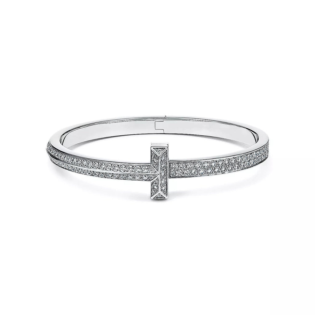 BRACELET LARGE À CHARNIÈRE EN ARGENT AVEC DIAMANTS