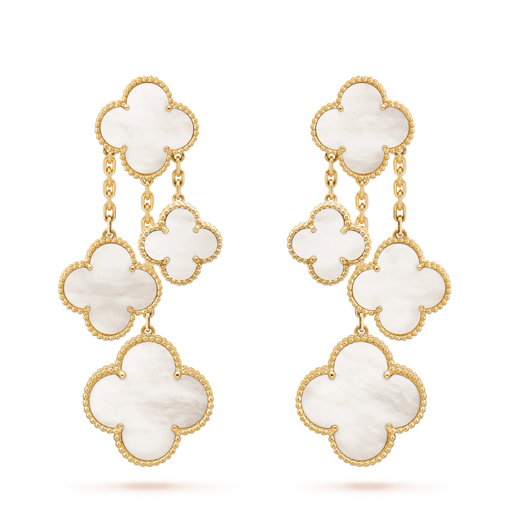 BOUCLES D'OREILLES TRÈFLE NACRE BLANCHE 4 MOTIFS OR