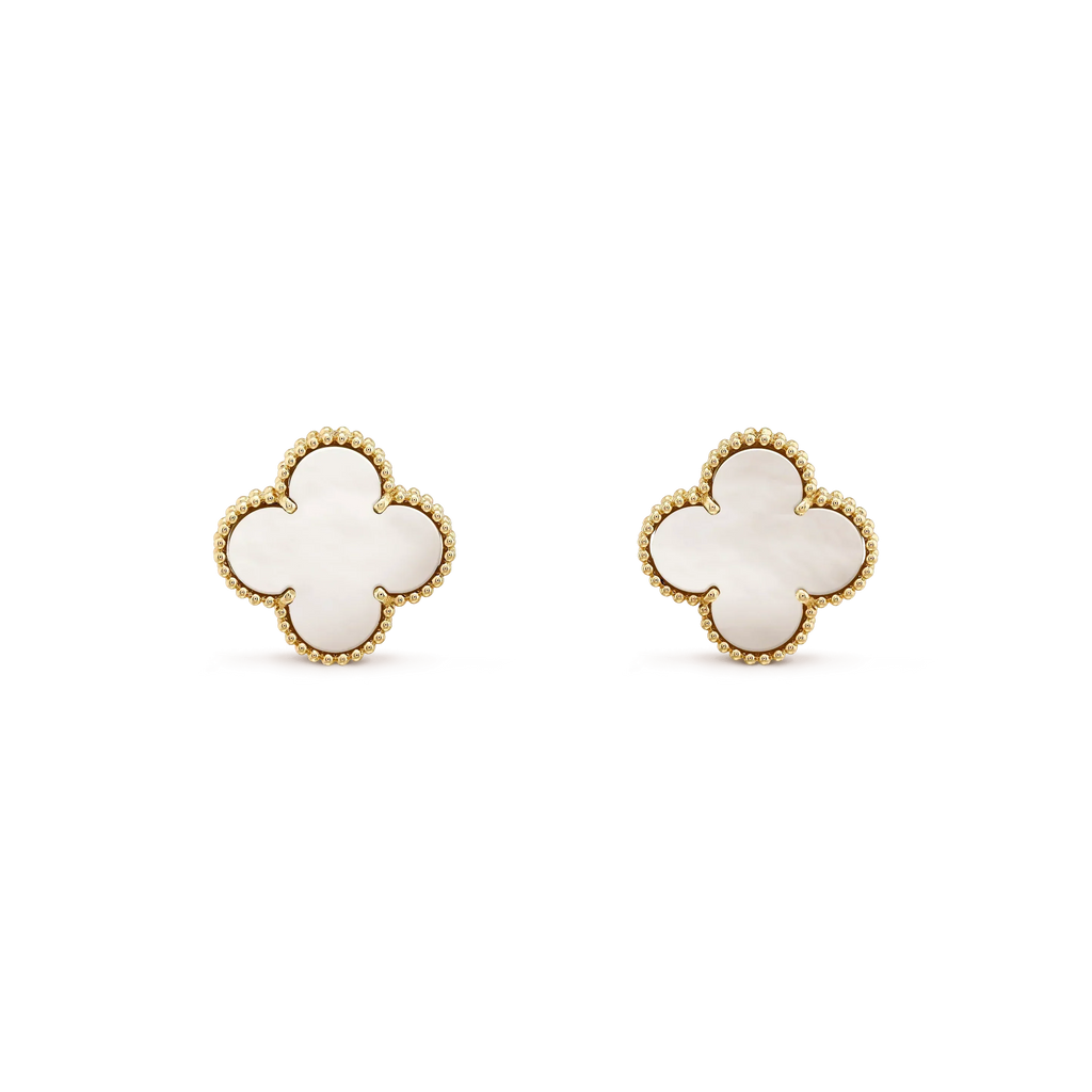 CLOVER MEDIUM 1 MOTIFS  WHITE MOP STUD EARRINGS