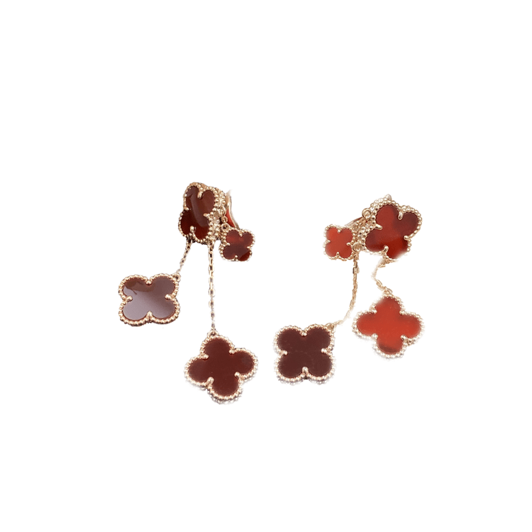 BOUCLES D'OREILLES TRÈFLE CORNALINE 4 MOTIFS OR ROSE