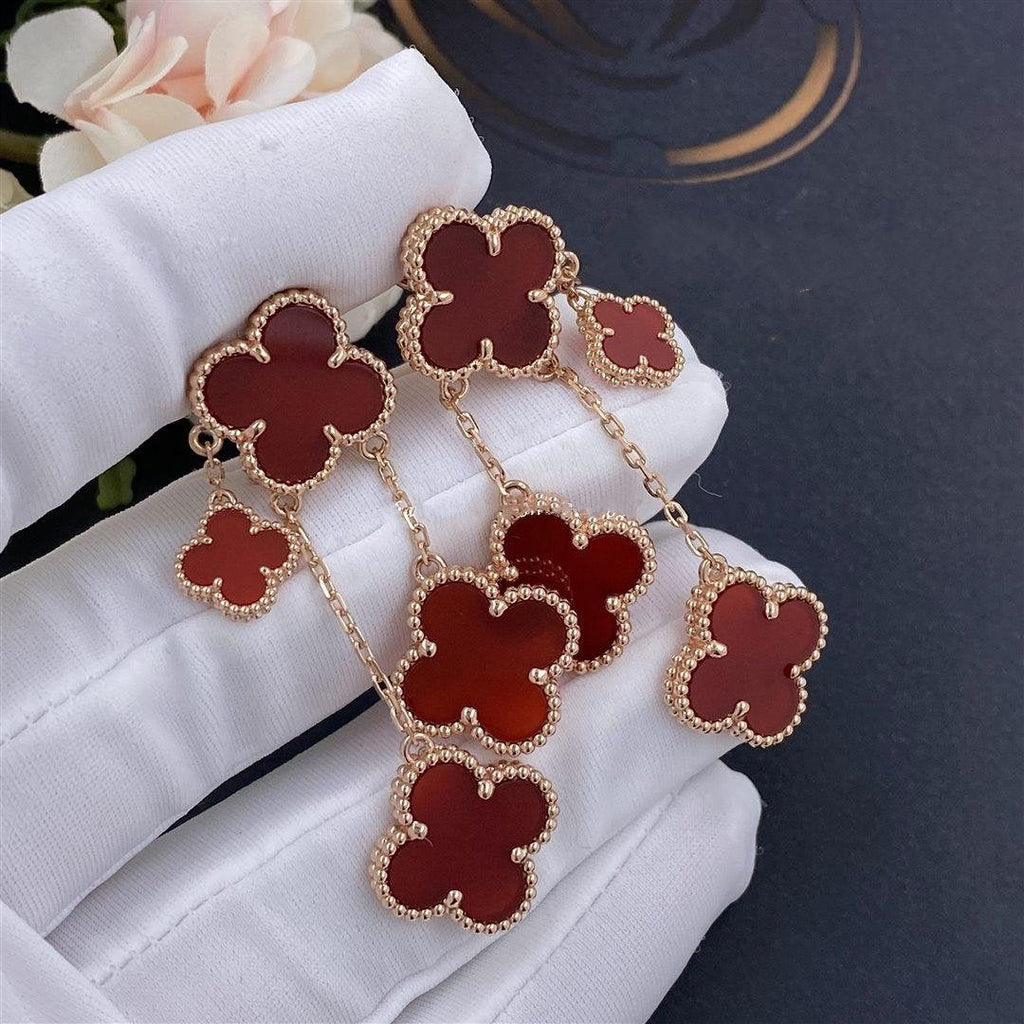 BOUCLES D'OREILLES TRÈFLE CORNALINE 4 MOTIFS OR ROSE