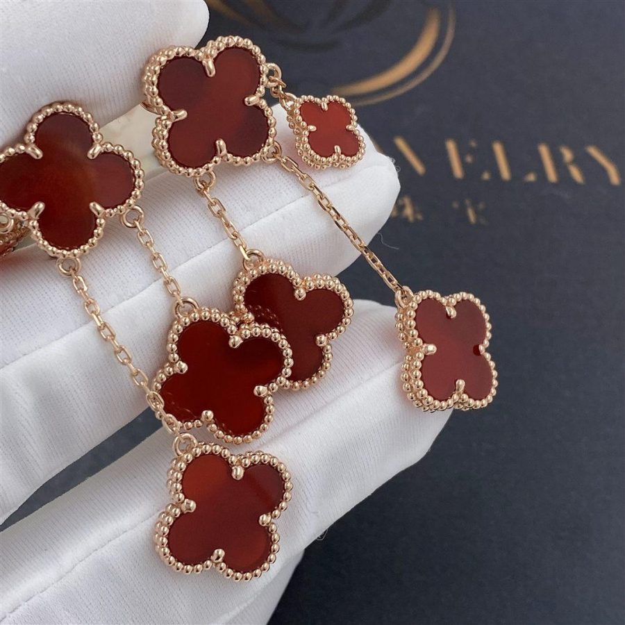 BOUCLES D'OREILLES TRÈFLE CORNALINE 4 MOTIFS OR ROSE