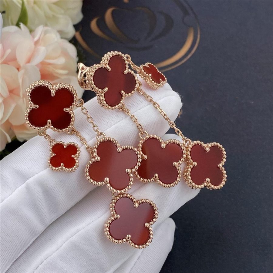BOUCLES D'OREILLES TRÈFLE CORNALINE 4 MOTIFS OR ROSE