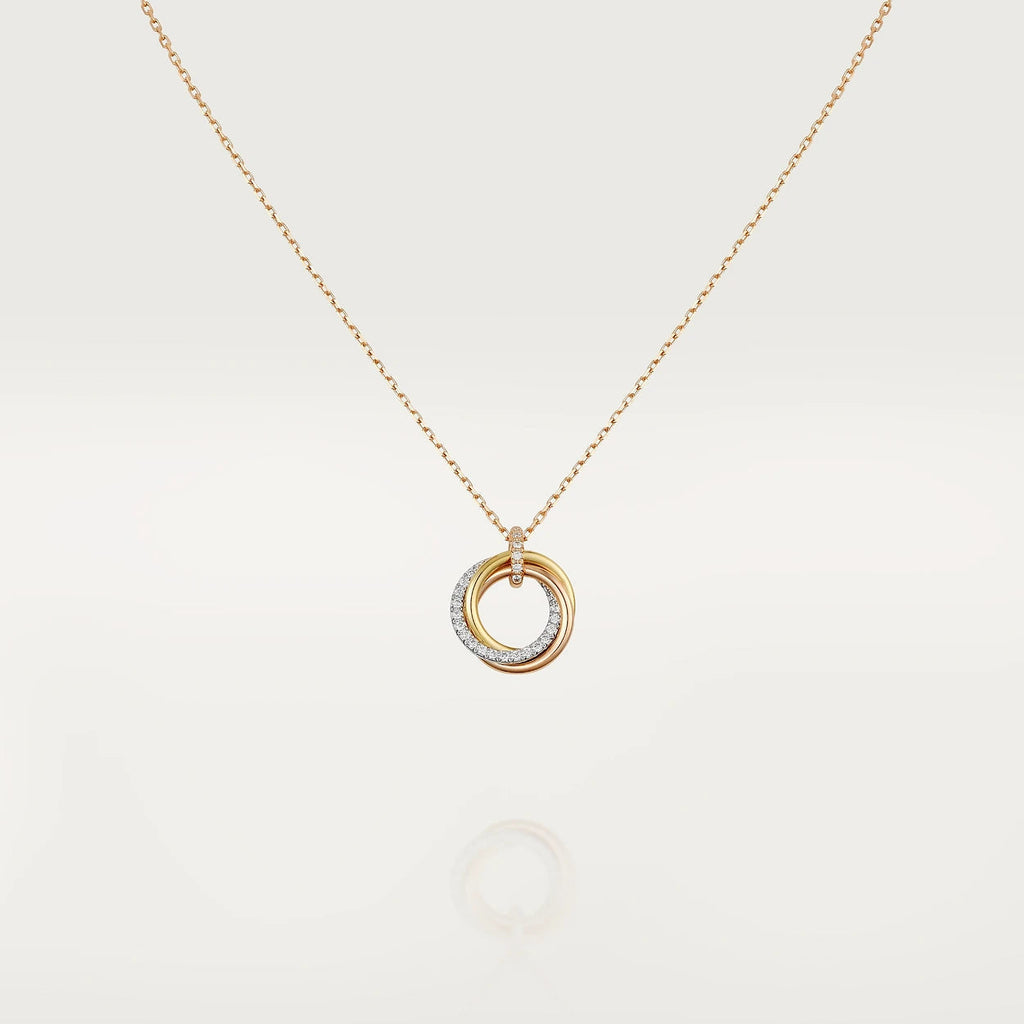 TRINITY NECKLACE SILVER GOLD PINK GOLD DIAMONDS