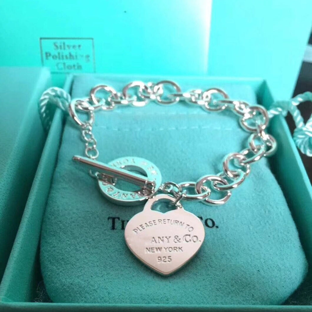 BRACELET EN ARGENT AVEC BOUCLE ARDILLON EN FORME DE CŒUR D'AMOUR RETOUR À TIF