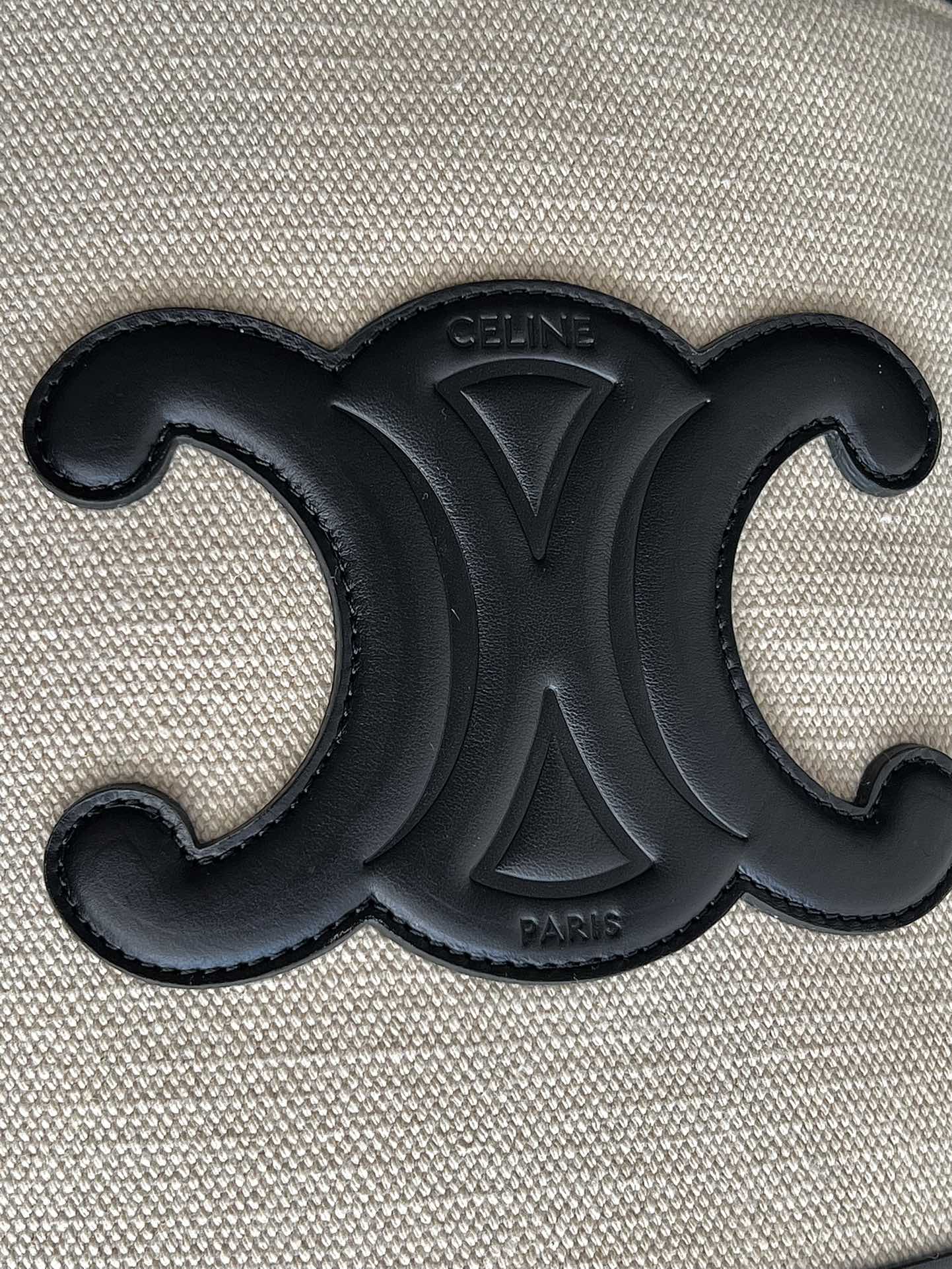 PETIT SEAU CUIR TRIOMPHE 24CM EN TEXTILE RAYÉ ET CUIR DE VEAU NOIR