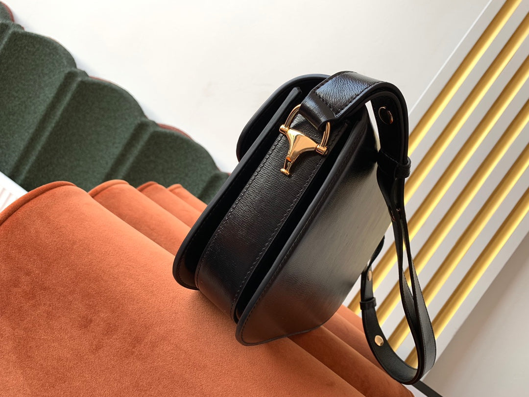 SAC À MORS GG 1955 25 CM EN CUIR DE VEAU NOIR QUINCAILLERIE DORÉ