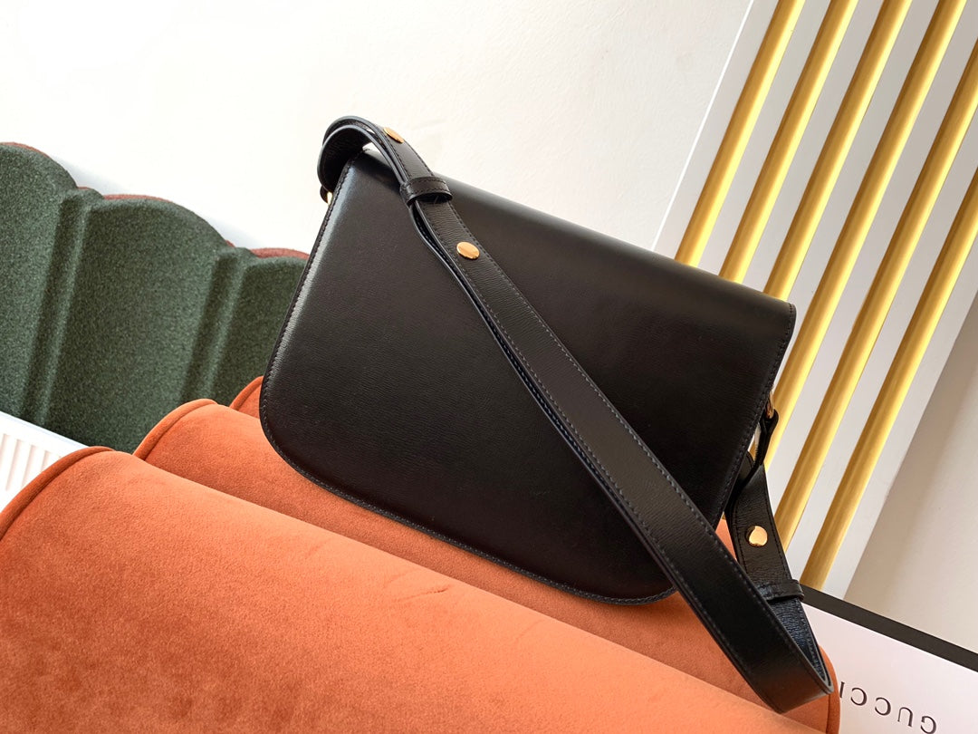 SAC À MORS GG 1955 25 CM EN CUIR DE VEAU NOIR QUINCAILLERIE DORÉ