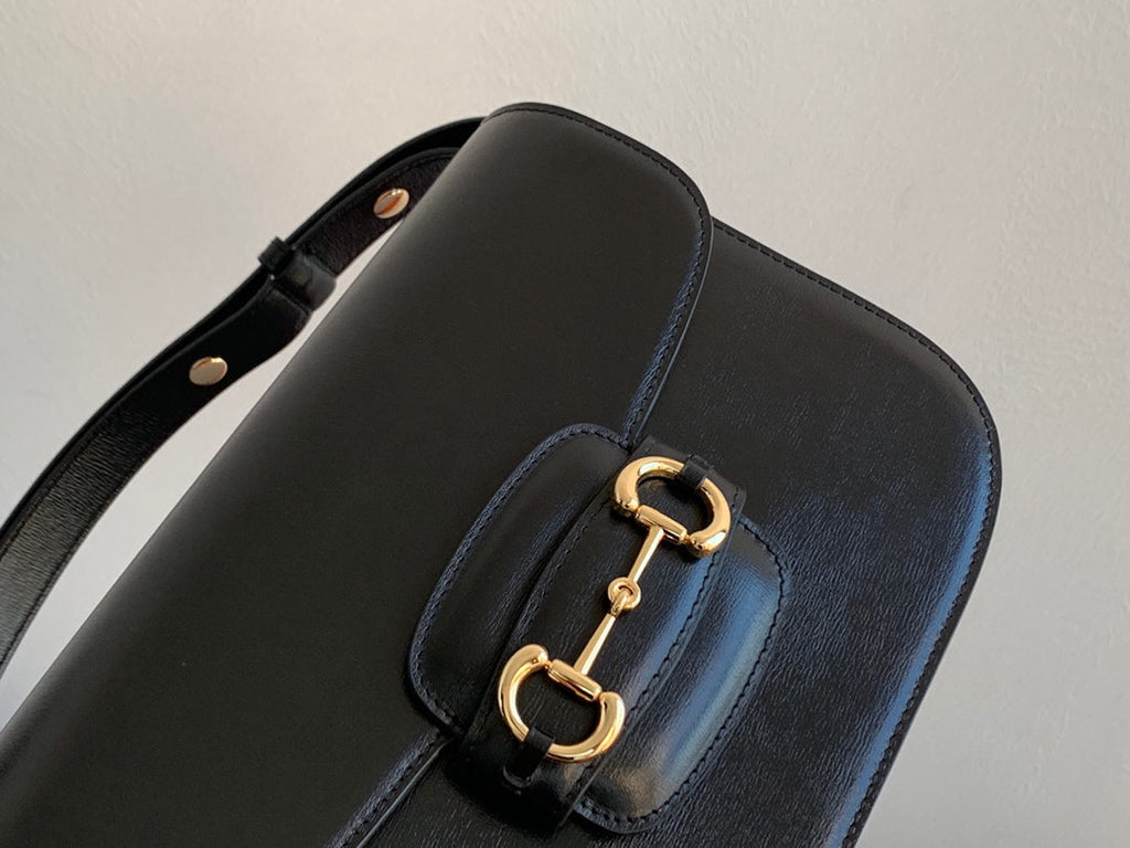 SAC À MORS GG 1955 25 CM EN CUIR DE VEAU NOIR QUINCAILLERIE DORÉ