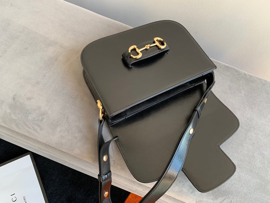 SAC À MORS GG 1955 25 CM EN CUIR DE VEAU NOIR QUINCAILLERIE DORÉ
