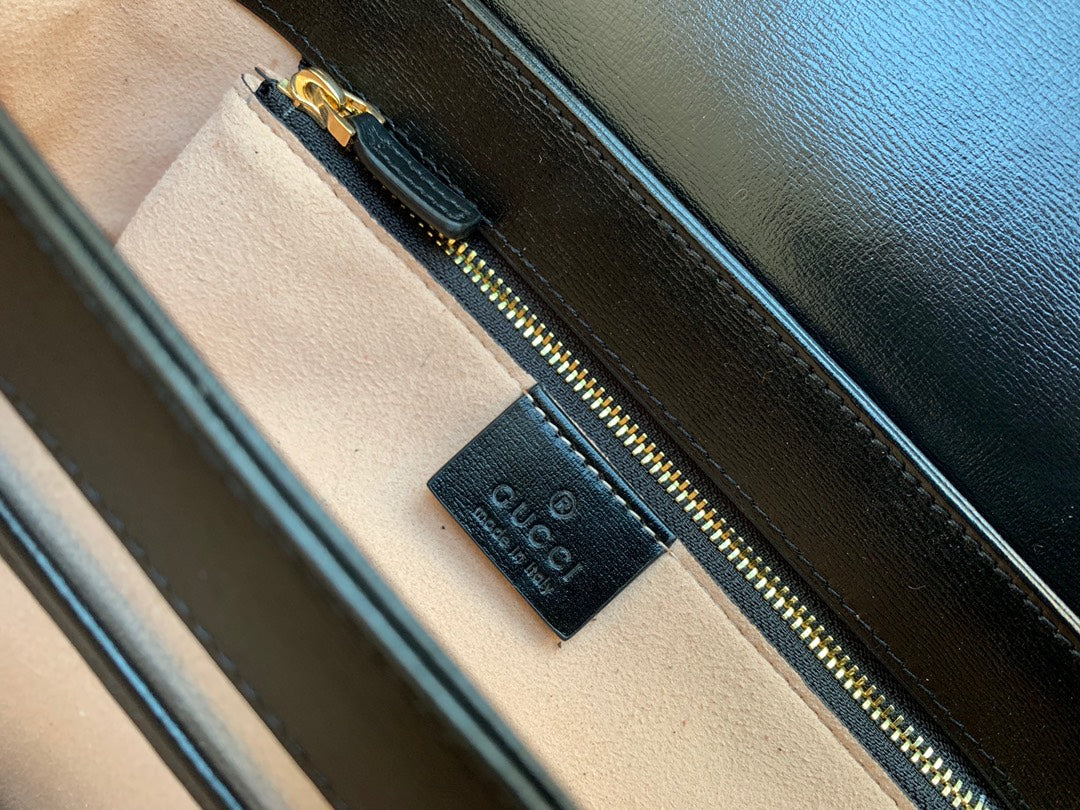 SAC À MORS GG 1955 25 CM EN CUIR DE VEAU NOIR QUINCAILLERIE DORÉ