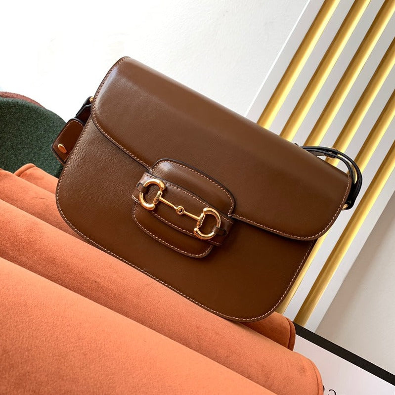 SAC À MORS GG 1955 25 CM EN CUIR DE VEAU MARRON QUINCAILLERIE DORÉ