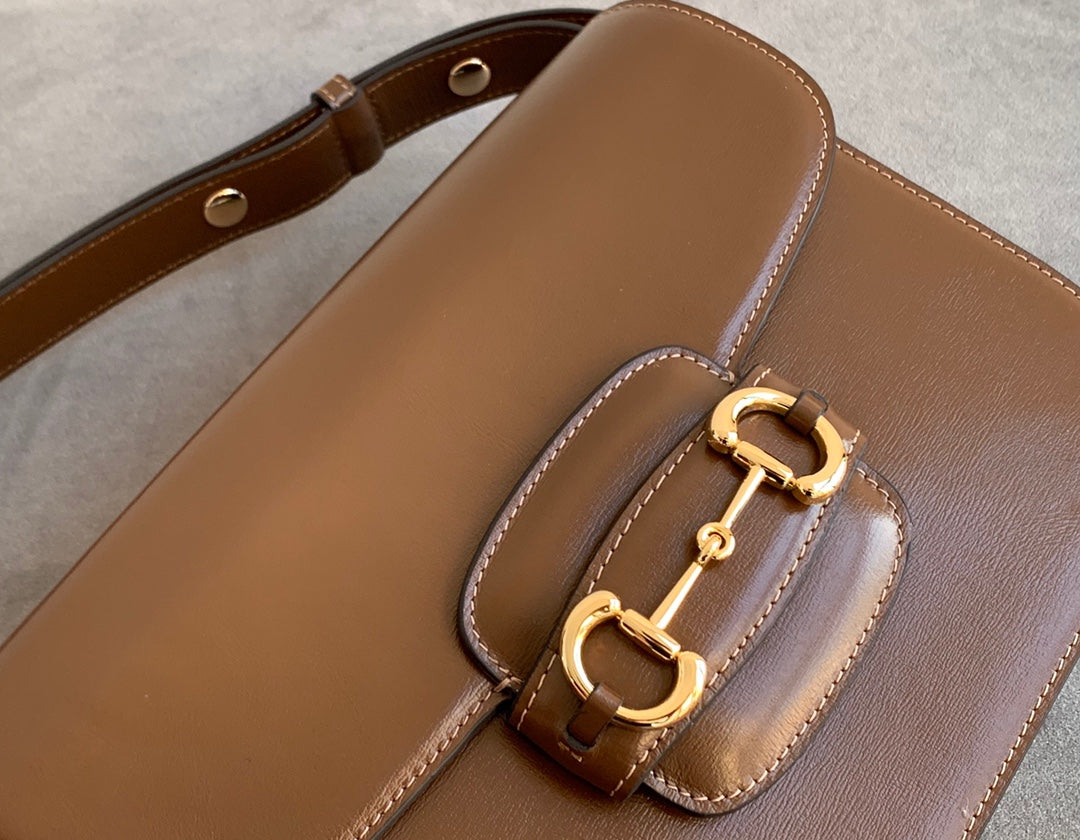 SAC À MORS GG 1955 25 CM EN CUIR DE VEAU MARRON QUINCAILLERIE DORÉ
