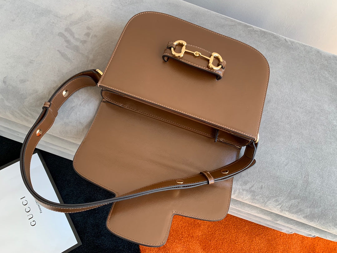 SAC À MORS GG 1955 25 CM EN CUIR DE VEAU MARRON QUINCAILLERIE DORÉ