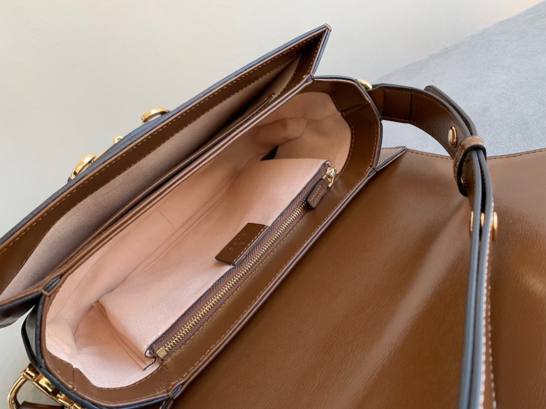 SAC À MORS GG 1955 25 CM EN CUIR DE VEAU MARRON QUINCAILLERIE DORÉ